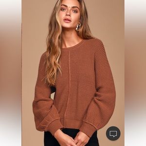 All the Feels Brown Balloon Sleeve Knit Sweater